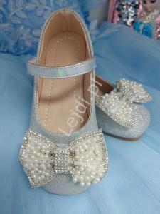 Srebrne brokatowe buty na komunię, na wesele, na przyjęcia. Eleganckie buciki dla dziewczynki 878