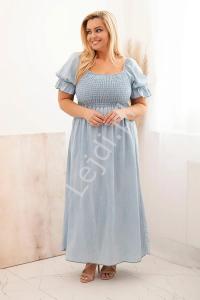 Jeansowa długa sukienka Plus Size z krótkim rękawkiem 20451