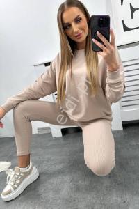 Beżowy komplet dresowy bawełniany legginsy , bluza 9454