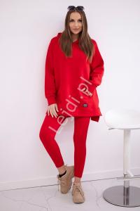 Komplet bawełniany bluza ocieplana legginsy czerwona 9618