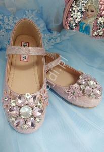 Brokatowe buty z kryształkami jasny róż LK-3