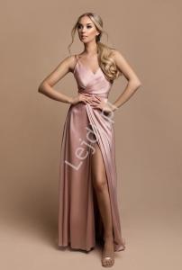 Elegancka satynowa sukienka wieczorowa w różowym kolorze 1466