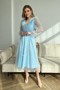 Błękitna sukienka tiulowa z połyskującym brokatem HB269