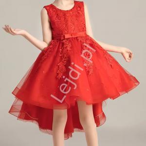 Czerwona sukienka z koronką dla dziewczynki z dłuższym tyłem 1243