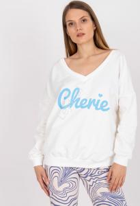 Biała bluza damska z błękitnym napisem CHERIE, bluzka damska 7754