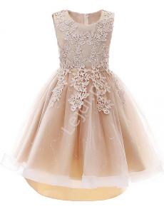 Szampańska sukienka dla dziewczynki z wydłużonym tyłem, dziecięca sukienka na wesele, na bal, urodziny TW683