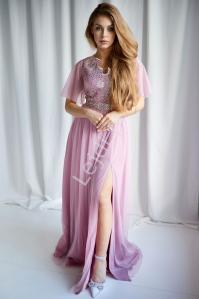 Długa brudno różowa sukienka rękaw motylek dla druhny, na wesele Kendall