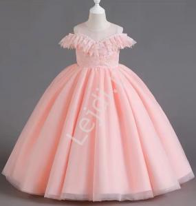 Długa różowa suknia wieczorowa dla dziewczynki w romantycznym stylu 9857