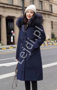 Granatowa parka plus size z ciepłą podpinką, damska kurtka 2w1 na lato i zimę 9791