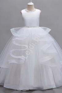 Biała sukienka dla dziewczynki, długa sukienka komunijna z tiulu 8316