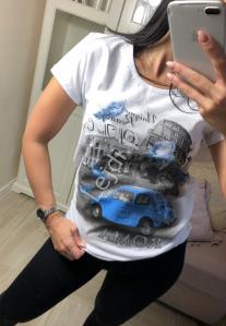 Biały T-shirt Roma, bawełniana koszulka zdobiona brokatowymi aplikacjami