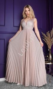 Brokatowa zmysłowa sukienka wieczorowa w różowym kolorze, plisowana sukienka na wesele 2251