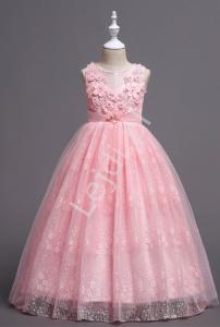 Fenomenalna sukienka dla dziewczynki w jasno różowym kolorze, koronka, tiul 831