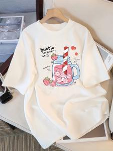 T-shirt damski Bubble strawberry milk shake biały