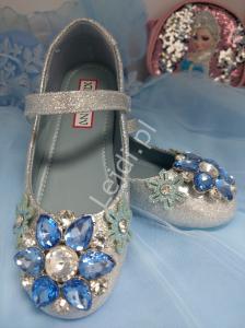 Brokatowe srebrno niebieskie buty dla dziewczynki z kryształkami w stylu wow LK-3