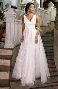 Biała ślubna suknia ślubna z tiulu i koronki Chiara