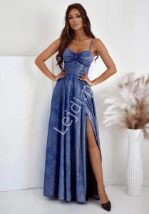 Lureksowa sukienka wieczorowa w oryginalnym kolorze disco niebiesko srebrnym 1113
