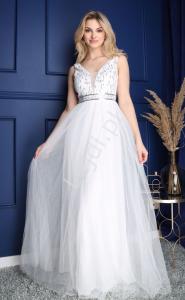 Sukienka na ślub cywilny ze srebrnymi cekinami, biała sukienka ślubna 0715