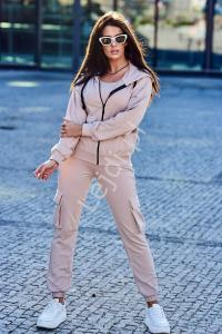 Damski komplet 3 w 1 bluza + top + spodnie beż 9588
