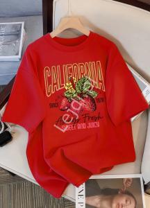 Koszulka damska nadruk truskawka, Strawberry na plecach czerwona California