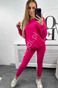 Fuksjowy komplet bawełniany legginsy i bluza 9454