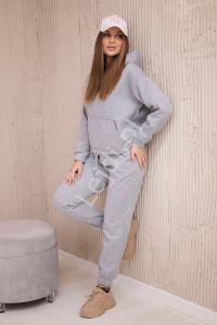 Szary ocieplany dres damski, modny komplet dresowy 816