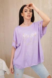 Bluzka bawełniana dekatyzowana plus size fioletowa