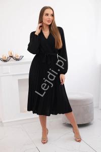 Czarna sukienka z plisowaną spódnicą, modna sukienka na eleganckie wyjścia 1027M
