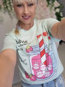 T-shirt damski Bubble strawberry milk shake mięta