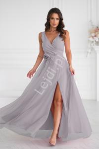 Szara suknia na studniówkę, wesele, sylwestra z różą HB318 , r.34 - r.48 , Plus Size