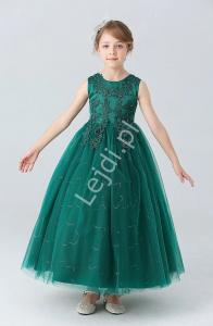 Butelkowo zielona sukienka dla dziewczynki na wesele, długa sukienka dla nastolatki BX683