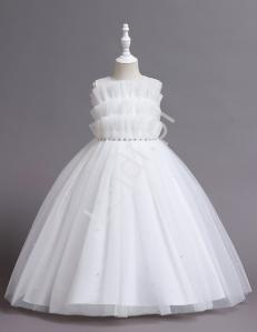 Biała długa sukienka z perełkami dla dziewczynki na komunie 304