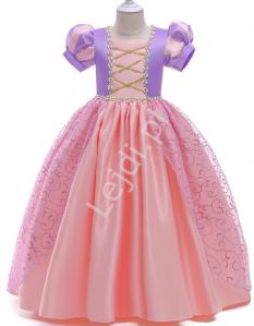 Sukienka dla dziewczynki jasny róż , strój Roszpunki Zaplątani na bal karnawałowy R025