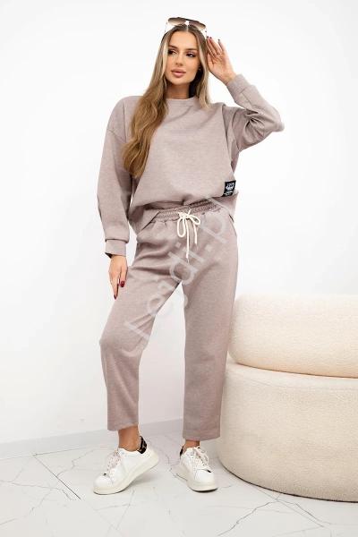 Komplet wiskoza masełko bluza + spodnie beż melanż 100% natural 7238