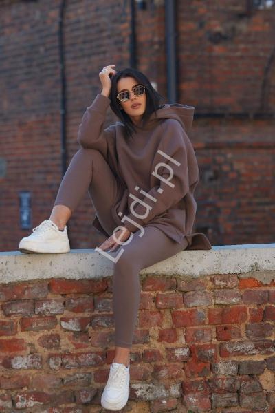 Komplet bawełniany bluza ocieplana + legginsy mocca 9618