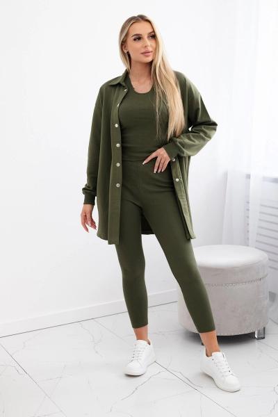 Komplet 3-częściowy bluza, top i legginsy khaki 9452