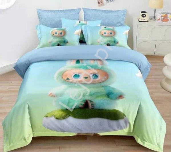 Pościel dziecięca Labubu 3 częściowa zielono zielona labubu 160x200 + poduszki 70x80