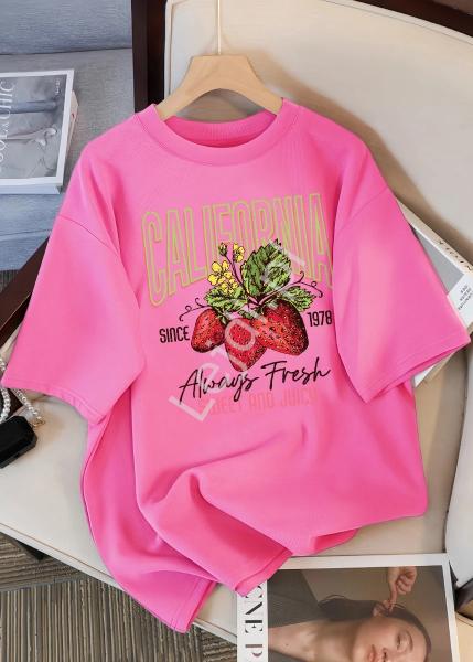 Koszulka damska nadruk truskawka, Strawberry na plecach fuksja California