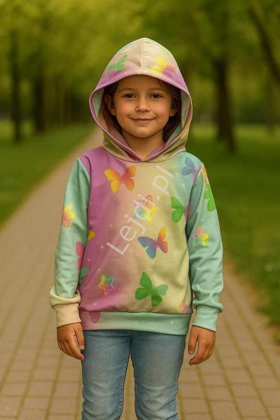 Bawełniana bluza dla dziewczynki w motyle tęczowa