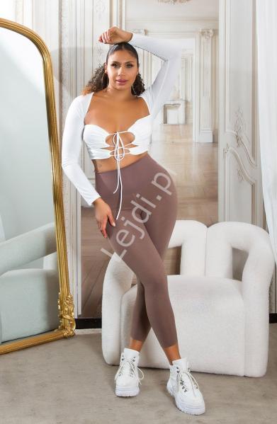 Mocno wyszczuplające legginsy modelujące push up bezszwowe mokka