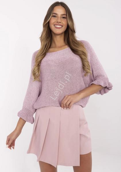 Sweter damski ze srebrną nicią z wiązaniem z tyłu na wstążeczkę