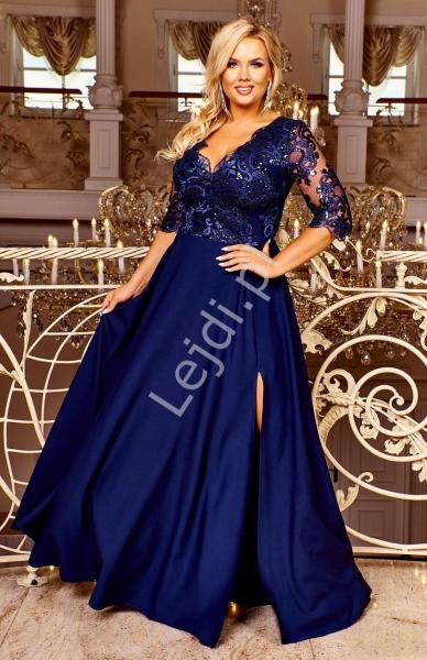 Granatowa wieczorowa suknia plus size z cekinami - Crystal 3/4