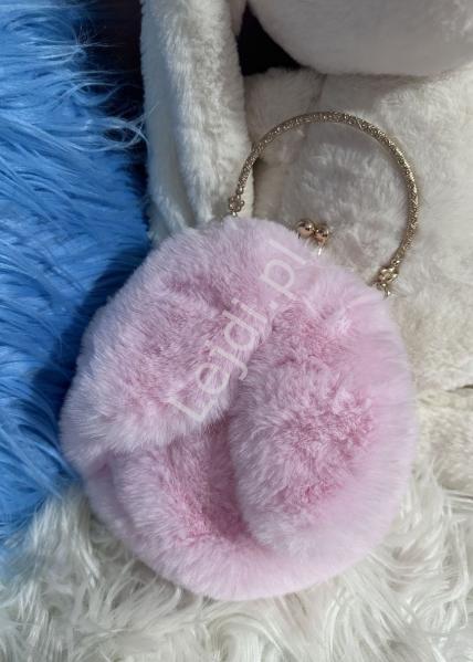 Torebeczka futerkowa z uszami królika dla dziewczynki różowa prezent na Wielkanoc, Boże Narodzenie dla dziewczynki