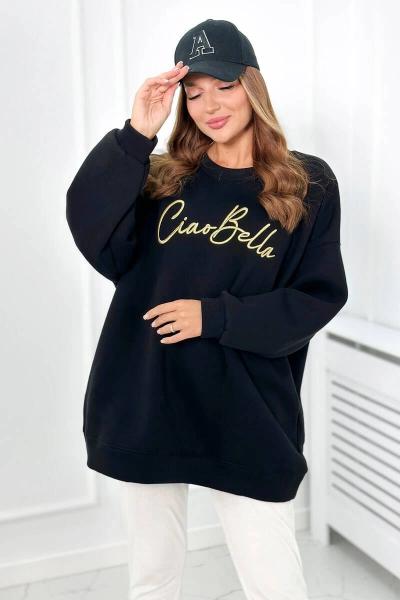 Bluza ocieplana z napisem Ciao Bella czarna