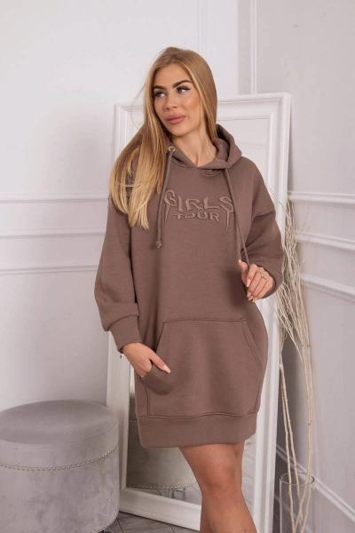 Bluza ocieplana z haftowanym napisem oversize mocca