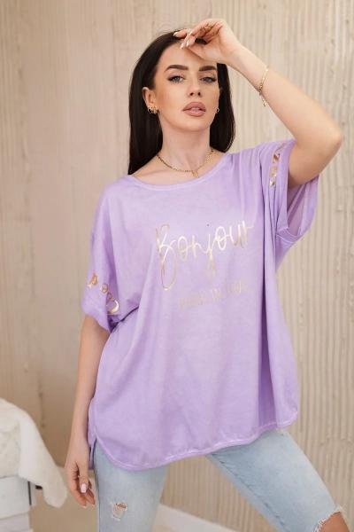 Bluzka bawełniana dekatyzowana plus size fioletowa