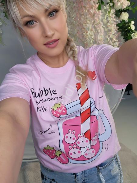 T-shirt damski Bubble strawberry milk shake jasno różowa