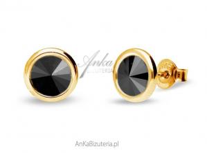 Kolczyki srebrne pozłacane swarovski tiny bonbon studs w kolorze jet