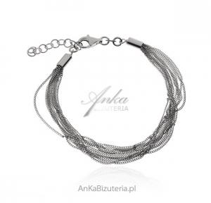 Srebrna bransoletka rodowana z łańcuszków - biżuteria włoska
