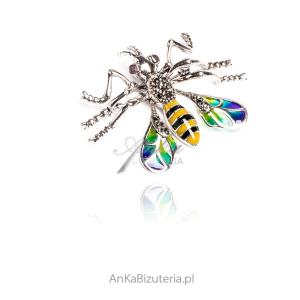 Pszczoła broszko - wisior markazytami rubinami szkło murano i emalią